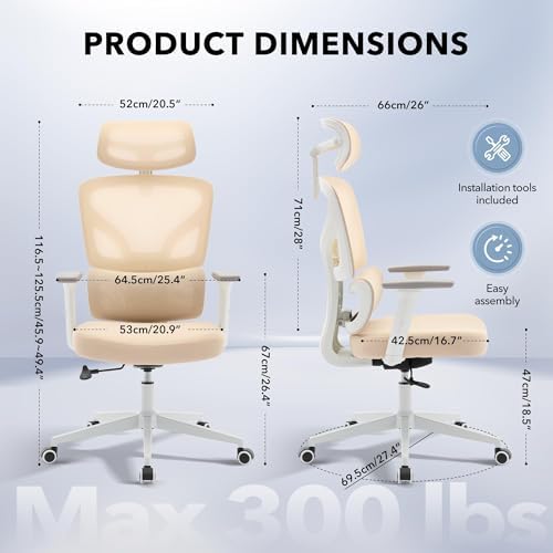 Ergonomic Office Chair with Adjustable Lumbar Support,Beige