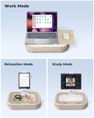 Viozon Kindle Pillow Stand Holder, Phone Holder for Bed, Laptop Lap Desk with Mouse Pad,Compatible with 4.7-13" Kindle/Tablet/Phone,10-15" Laptop, Snack Bowl&Cup Attachment&Detachable 360° Stand Arm