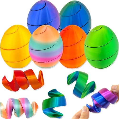 6 Pack 3D Printed Fidget Toys, Rotating Spiral Eggs, Easter Basket Stuffers