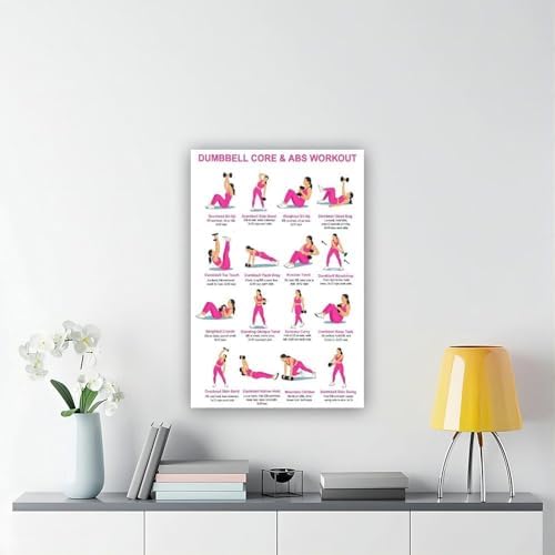 Dumbbell Abs Core Workout Beginner Ab Exercise Chart Dumbbell Core Workout at Home Home Gym Canvas Poster Bedroom Decor Room Decor Unframe 20x30inch