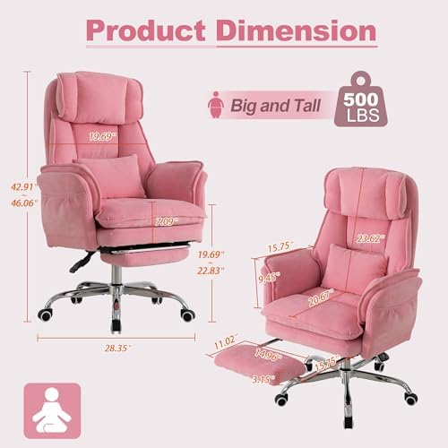 Office Chair with Flip Armrests & Foot Rest,Criss Cross Legged Home Office Desk Chair with Pet Seat,Ergonomic Reclining Computer Gaming Chair,High Back Executive Chair with Lumbar Pillow (Pink)