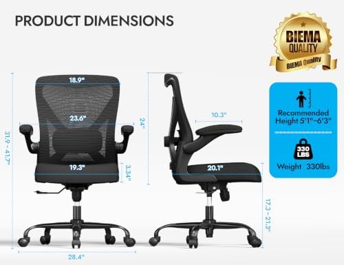 Office Chair: 330LBS Mesh Ergonomic Desk Chair Comfy with 3D Lumbar& Swivel