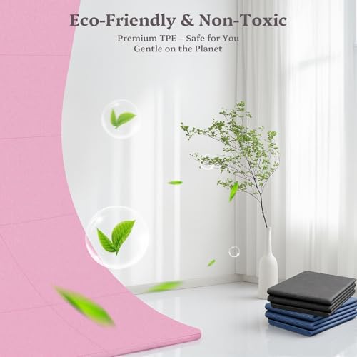 Foldable Yoga Mat Non Slip, Pilates Fitness Mats, 72" x 24" Extra Width ＆ Thick, Anti-Tear Exercise Mat with Carrying Strap and Bag, Workout Mats for Stretching,Yoga Studio,Gym or Home Workouts