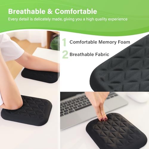 LargeLeaf Ergonomic Wrist & Elbow Rest Pad for Desk with Memory Foam & Non-Slip Base, Relieve Elbow Pain Armrest Wrist Support(7.8 * 5.1 inch, Black, 1)