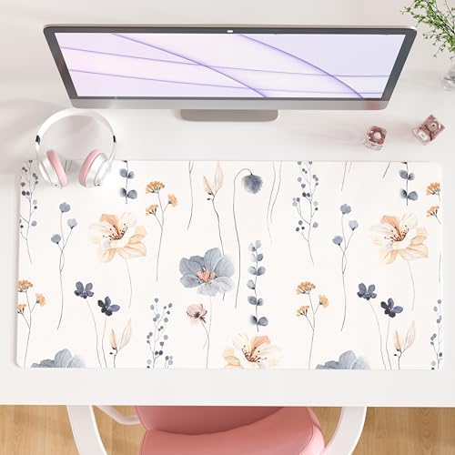 QIYI PU Leather Large Mouse Pad, Waterproof Desk Mat, 31.5" x 15.7", Sprigs