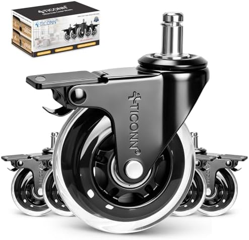 TICONN Office Chair Wheels, 3" Caster Wheels for Tile Carpets, Set of 5