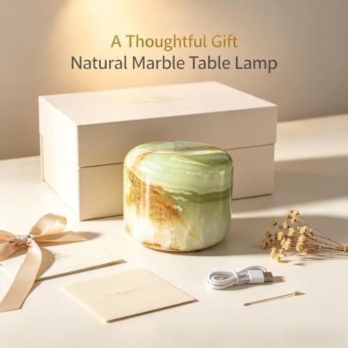 Natural Marble Lamp Cordless Pat Control Night Light Rechargeable Small Marble Table Lamp, Dimming Warm Glow Portable Stone Touch Lamp for Bedroom, Living Room, Decor Gift