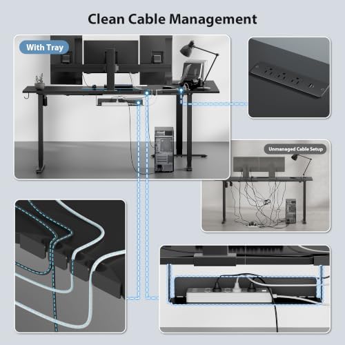 63x55 Inch L Shaped Electric Standing Desk, Corner Workstation, Black