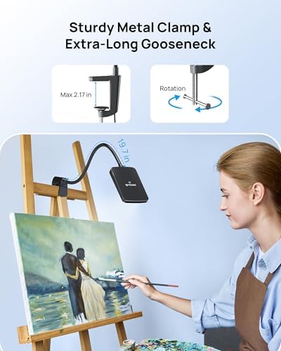 TROND LED Desk Lamp with Clamp, 6000K Daylight, Flexible Gooseneck on Light