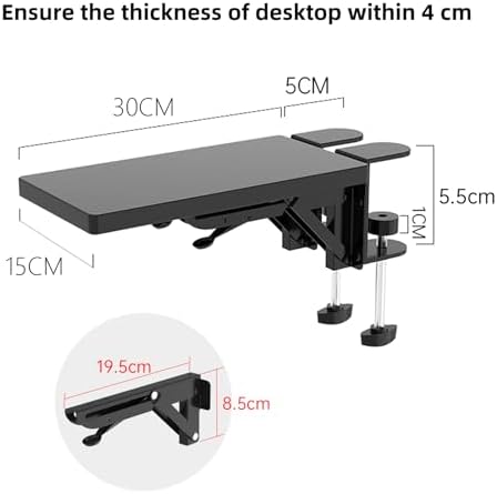 Sisyphy Ergonomics Desk Extender Tray, 11.8x5.9" Punch-Free Clamp on, Foldable Keyboard Drawer Tray, Table Mount Arm Wrist Rest Shelf, Computer Elbow Arm Support