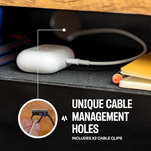 COREMINDED Under Desk Storage Shelf - Carbon Steel Under Desk Tray with Cable Management, Mountable Add-On Shelf for Table & Office Desks (7.5" x 8" x 2.8")