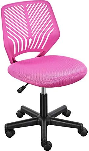 Yaheetech Small Desk Chair, Armless Adjustable Swivel Seat, Rose Red