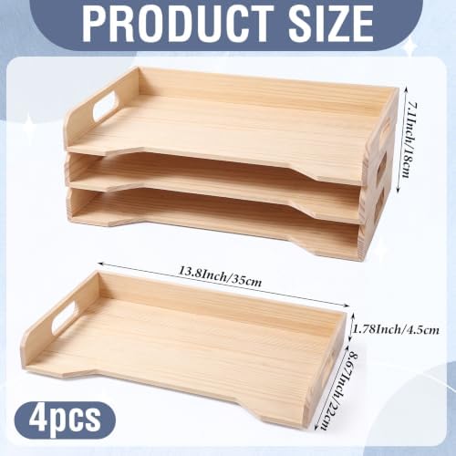 Yinkin Wooden Stackable Paper Trays 4-Tier Wooden Paper Organizer for Desk Letter Documents Wood Desktop File Organizers for Desktop File Holder and Office Supplies Rack for Home Office Use (Natural)