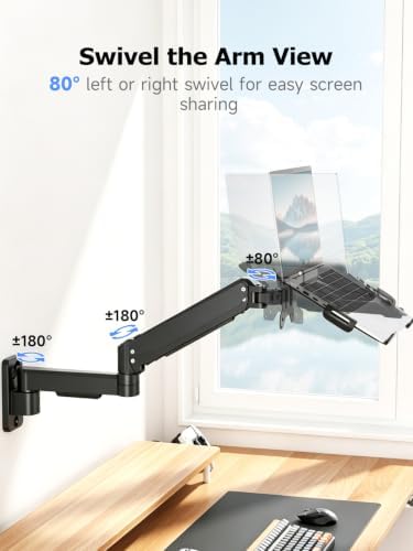 suptek Single Monitor Wall Mount with Laptop Tray for 13 to 18 Inch, Gas Spring Monitor Arm Wall Mount Holds Up to 11KG/24lbs, Full Motion Adjustable,VESA Mount 75x75/100x100mm