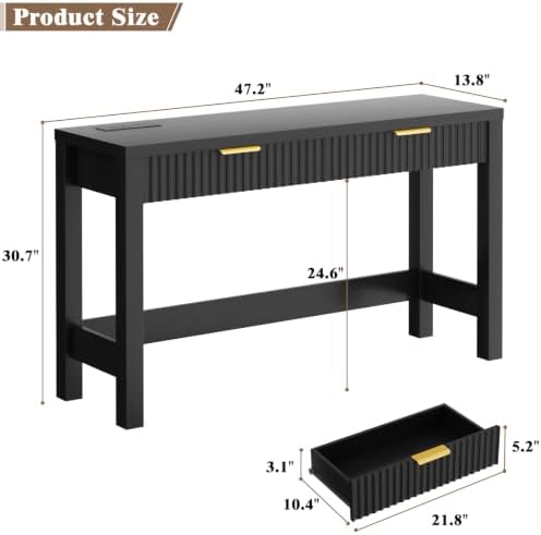 Cyclysio 47" Console Table with Charging Station & 2 Fluted Drawers