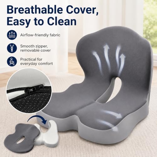 Celnva Orthopedic Seat Cushion – L-Shaped Lumbar Support Memory Foam Comfort for Long Sitting, Ergonomic Support for Office Chair, Wheelchair, Car & Travel (Gray)