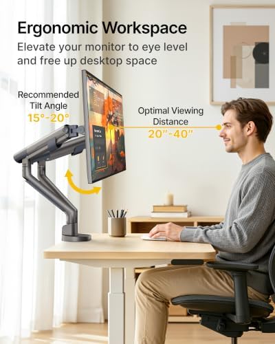 monTEK Aluminum Dual Monitor Arm for 17-40" Screens, 24.3 lbs Each, Gray