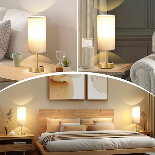 Touch Bedside Lamps for Nightstand - 14" Gold Desk Lamp with USB Ports