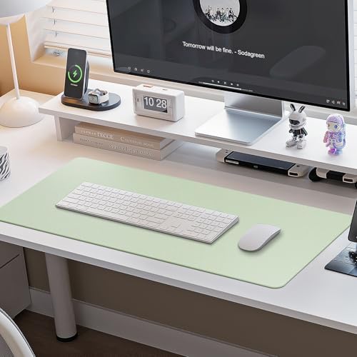 Boutilon Leather Desk Pad Protector,Non-Slip Mouse Pad,Laptop Desk Pad,Office Mouse Mat,Waterproof Leather Desk Blotter,Desk Writing Pad for Office and Home (S-Green,24"x 14")