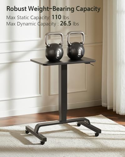 WALKINGDESK Height Adjustable Mobile Standing Desk with 360° Swivel Casters, 29"-45" Pneumatic Rolling Desk on Wheels, Perfect for Home Office, Bedroom, Living Room, Black
