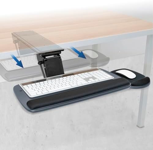 Mount-It! Under Desk Keyboard Tray, Adjustable Slide-Out Keyboard, Blue