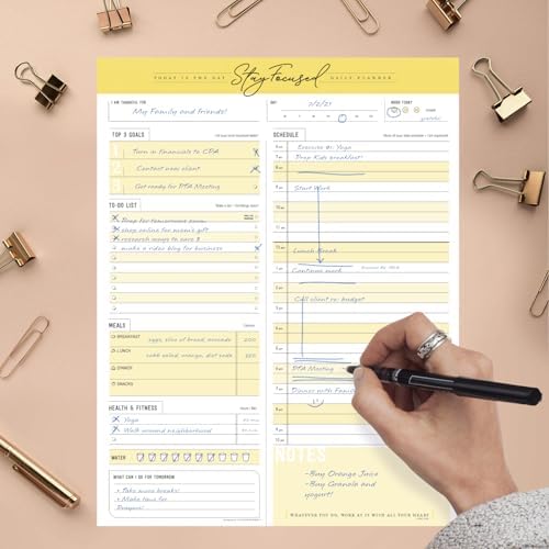 Daily Notepad Planner To Do Schedule - Stay Focused 50 Tear off Premium Made USA (Yellow Mango)