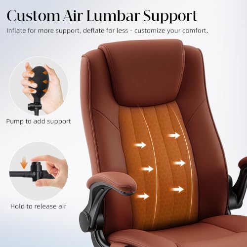 Office Chair, Ergonomic Executive Desk Chair Inflatable Lumbar Support High Back Computer Desk Chair Thick Cushion, Flip-Up Arms and Ergonomic Back Comfy Executive Office Chair for Home Office Gaming