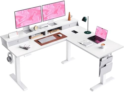 ErGear 63 inch L Shaped Standing Desk with Drawers and Storage Shelf