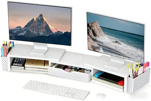 Spacrea Dual Monitor Stand Riser with Drawer and 2 Pen Holders