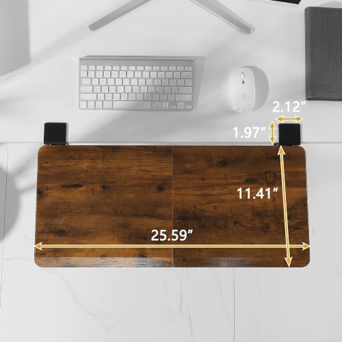 ETHU Foldable Desk Extender Tray with Clamp, 25.6x11.4", Walnut