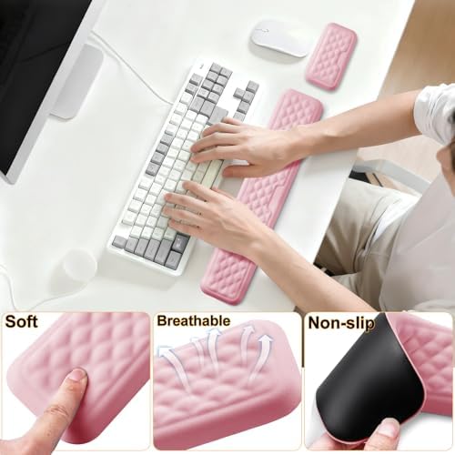 Keyboard Wrist Rest Mouse Wrist Support, Memory Foam Wrist Rest Pad for Computer Laptop, Ergonomic Wrist Cushion Support for Typing Pain Relief, Gaming Home Office, Pink