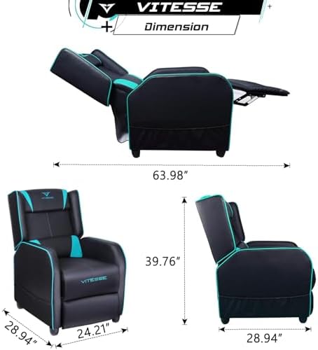VIT Gaming Recliner Chair Racing Style Single PU Leather Sofa Modern Living Room Recliners Ergonomic Comfortable Home Theater Seating, Teal