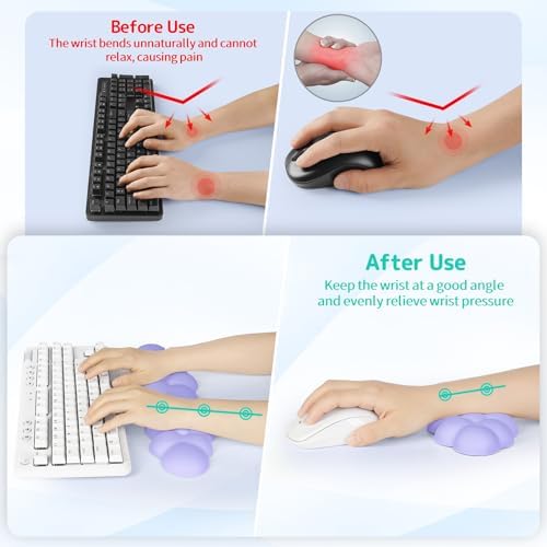 Sushret Cloud Wrist Rest Keyboard, Cloud Keyboard Wrist Pad Set with PU Leather Memory Foam, Cute Arm Rest for Palm Support, PC/Gaming Desk Accessories/Office Setup/Computer Hand Cushion - Purple