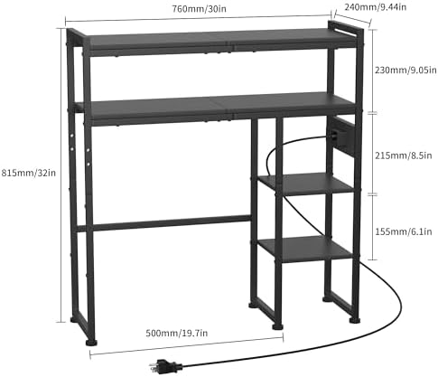 Aetheris Desktop Organizer Shelf, 30" Wooden Office Storage Rack with Outlets, Display Shelf Rack with Light Strip, 5 Tier Desktop Display Rac, Desk Shelf, Desk Hutch for Computer Monitor (Black)
