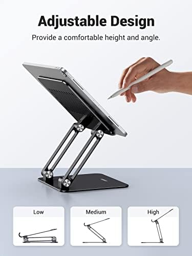 UGREEN Tablet Stand Holder for Desk Dual Rod Support Aluminum Tablet Holder Adjustable Multi-Angle Home Office Accessories Compatible with iPad Pro 13 12 11 10.5 Air Mini 5 4 3 2 Phone E-Reader Black
