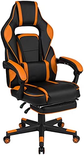 Flash Furniture X40 Gaming Chair Racing Ergonomic Computer Chair with Fully Reclining Back/Arms, Slide-Out Footrest, Massaging Lumbar - Black/Orange