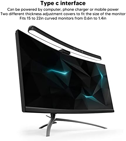 Computer Monitor Lamp, Curved Screen Monitor Light Bar for Eye Caring, Touch Dimming, No Screen Glar e, 7 Color RGB Light Effect, USB C LED Computer Lamp for Desk,Gaming