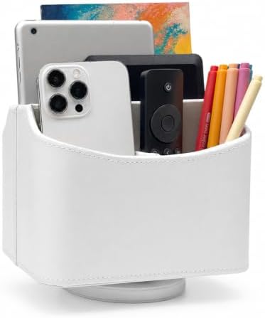 UnionBasic Rotating Desk Organizer, 360 Desk Spinning Caddy, Desktop TV Guide/Mail/Media/Remote Controller Holder Organizer,White