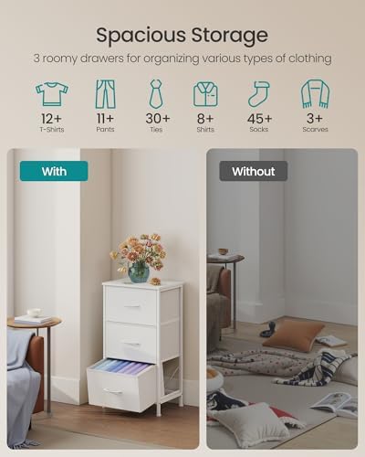 SONGMICS Dresser for Bedroom, Small Dresser with 3 Fabric Drawers