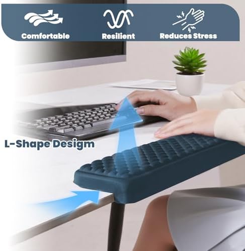 Arm Rest for Desk, L-Shaped Memory Foam Elbow Pads with Non-Slip Base, 2-Piece Ergonomic Desk Edge Cushion & Wrist Rest for Computer Keyboard, Office and Home Use (Blue)