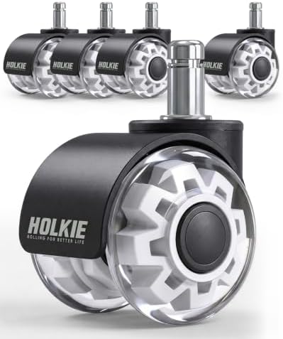 HOLKIE Office Chair Wheels 11mm Universal Fit Casters 2 Inch Replacement White Core Dual Rubber Smooth Quiet Rolling Casters