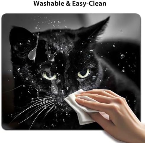 9.5x7.9 Inch Office/Gaming Mouse Pad, Mysterious Black Cat with Bright Eyes, Cute Anti-Slip Mat for Desk Decor