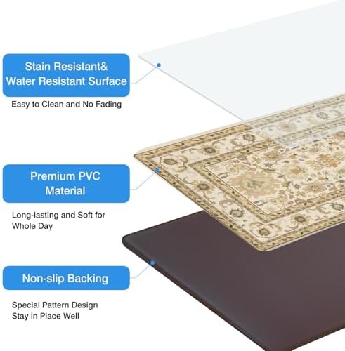 Boho Kitchen Mat, 2PCs, 17.3" x 47" + 17.3" x 29", Cream & Gold