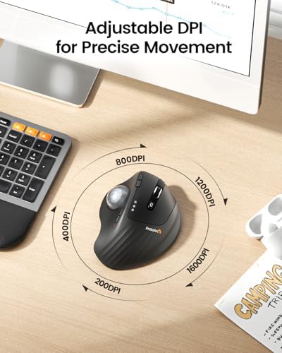 ProtoArc EM01 NL Wireless Trackball Mouse, Thumb Control, Silver