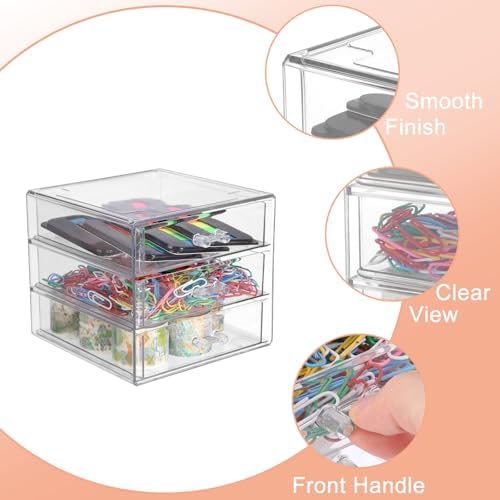 BTSKY Clear Storage Organizer with Drawers, 3-Layer Desktop Organizer