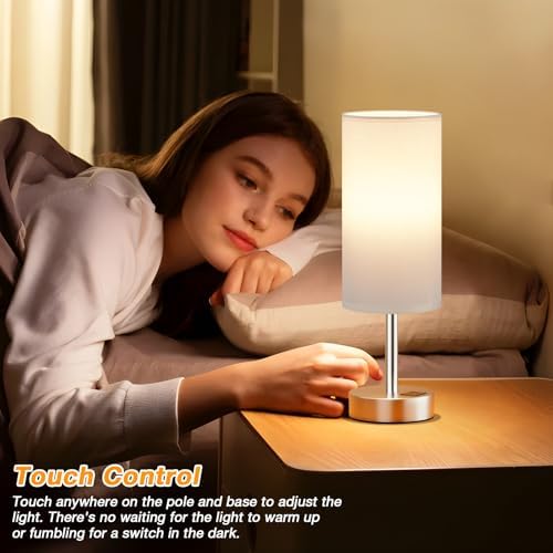 Dicoool Bedside Table Lamp for Bedroom - 3-Way Dimmable Touch Lamp, USB A+C
