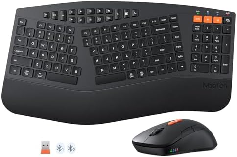MEETION Ergonomic Split Keyboard and Mouse Combo, Bluetooth Wireless