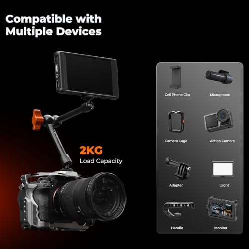 K&F CONCEPT 2-Pack 9.8" Magic Arm, 1/4" Screw Camera Mount Arm