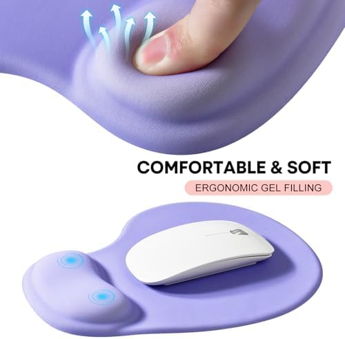 JIKIOU Ergonomic Mouse Pad with Gel Wrist Rest 2Pack, Portable Small Purple