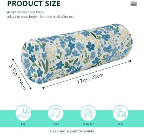 Small Flower Blue and Green Decorative Orthopedic Neck Roll Pillow Roller Pillow for Back Back Cylinder Foam Round Bolster Cover with Zipper soporte para el Cuello